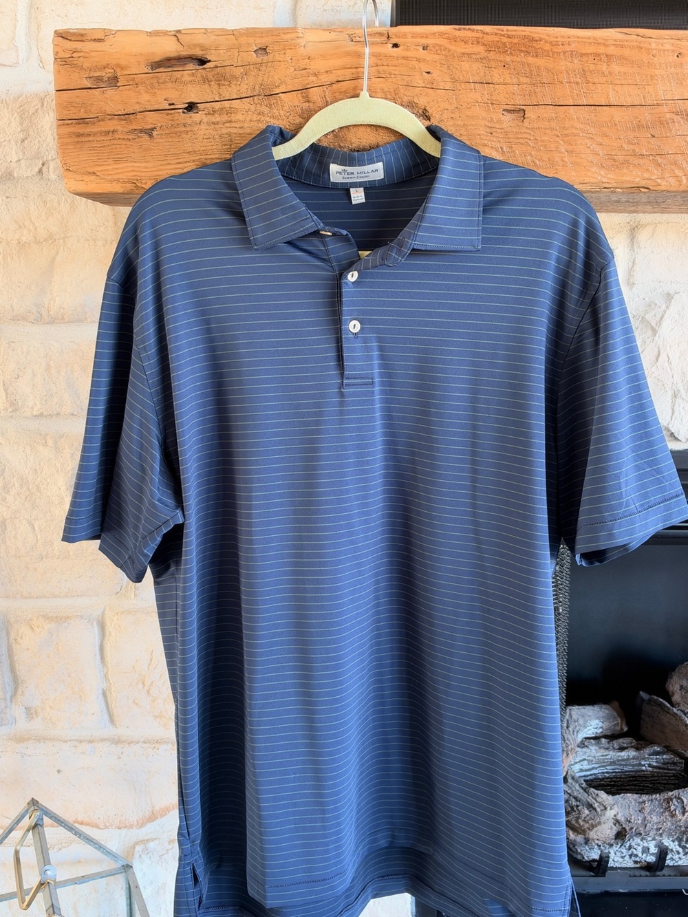 Peter Millar Navy Blue Pinstripe Polo